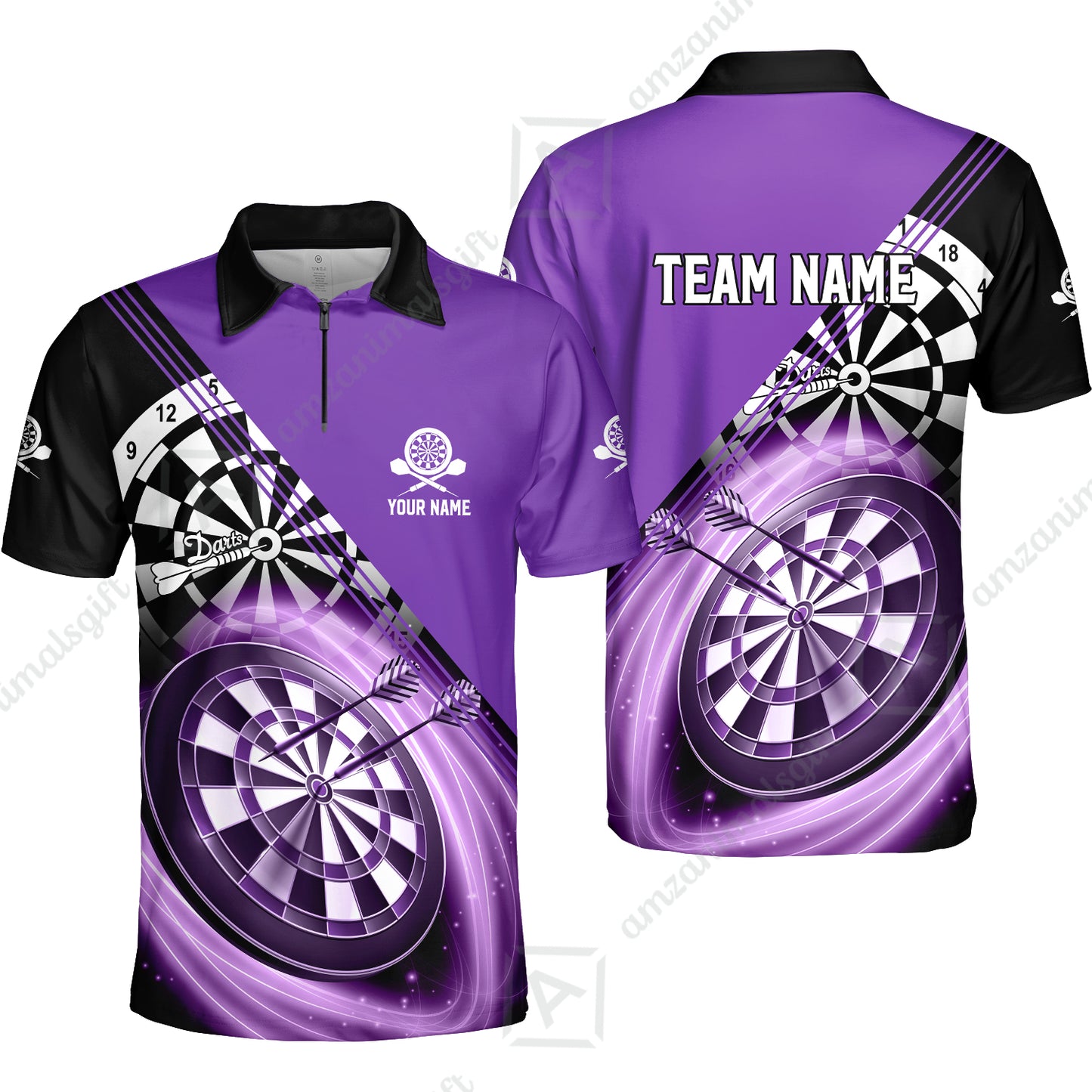 Custom Tailored Darts Team Jersey Polo Quarter-Zip Shirts, Customized Name Team Name Darts Team Jerseys Uniform