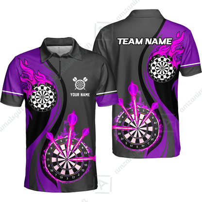 Custom Tailored Fire Flames Darts Team Jersey Polo Quarter-Zip Shirts, Customized Name Team Name Darts Team Jerseys Uniform