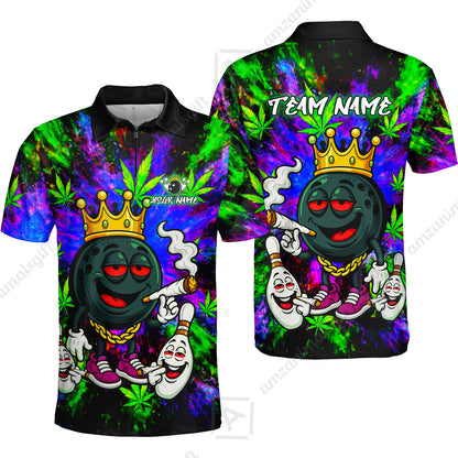Custom Bowling Team Flat Neck Zip Jersey Shirt, King Smoke Tie-Dye Personalized Team Shirt, Custom Name and Team Name for Bowlers