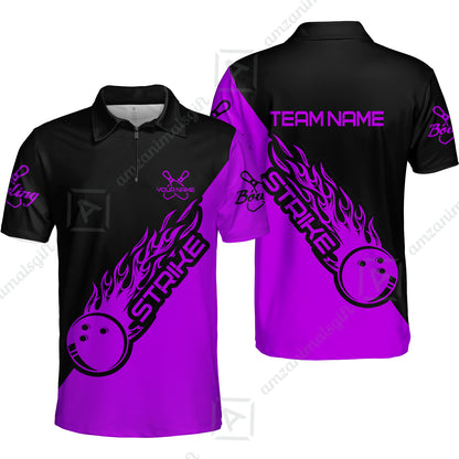 Customized Bowling Team Shirt, Bowling Strike Black And Purple Uniform Shirt, Perfect outfit For Bowlers, Bowling Team