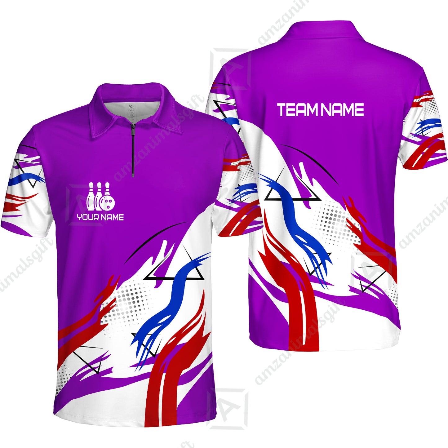Customize Name, Team Name Bowling Jersey, Bowling Team Jersey Multicolor Polo Quarter-Zip Shirts, Custom Bowling Uniforms Jerseys
