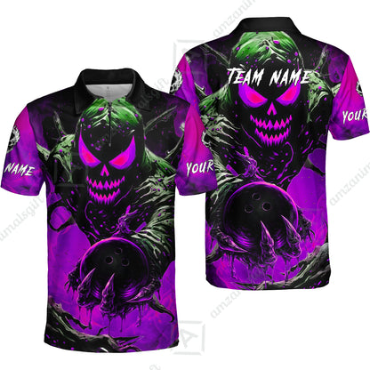Custom Bowling Team Flat Neck Zip Jersey Shirt, Devil’s Strike Devil’s Strike Power Bowling Edition, Personalized Team Shirt with Custom Name