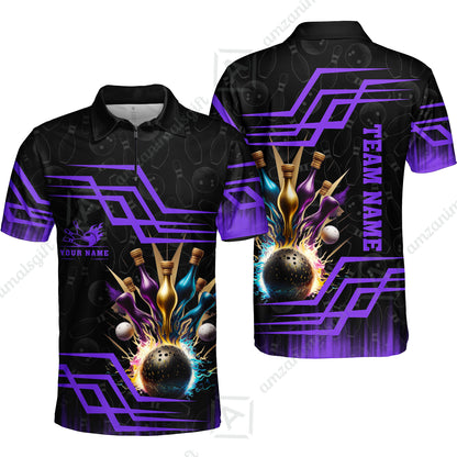 Customized Bowling Unisex Polo, Bowling And Pins Royal Multicolor Option Customized Name And Team Name For Bowling Team
