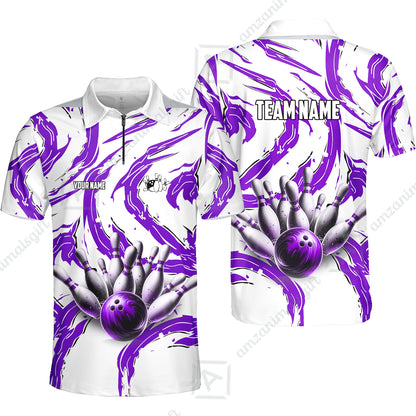 Custom Sport Bowling Team Jersey, Sport Bowling Jersey Multicolor Polo Quarter-Zip Shirts, Bowling Uniforms Jerseys, Custom Name And Team Name