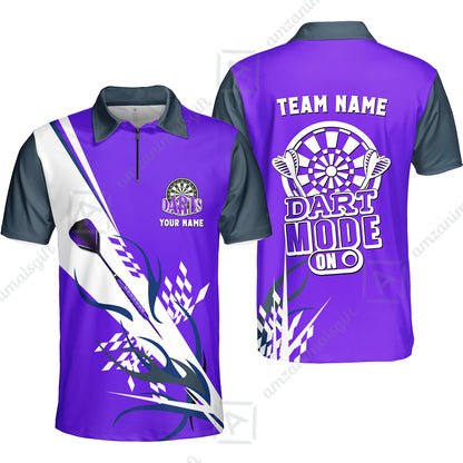 Custom Darts Mode On Multi-Color Team Jersey Polo Quarter-Zip Shirts, Customized Name Team Name Darts Team Jerseys Uniform