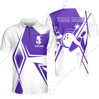 Custom Bowling Team Jersey, Bowling Player Jersey Multicolor Polo Quarter-Zip Shirts, Custom Bowling Uniforms Jerseys, Custom Name And Team Name