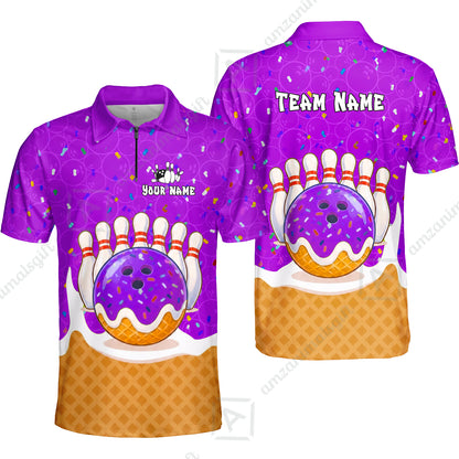 Custom Bowling Jersey Polo Shirt, Bowling Sprinkles Ice Cream Cone, Personalized Name & Team Name