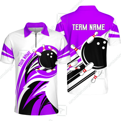 Custom Bowling Team Jersey, Bowling Player Jersey Multicolor Polo Quarter-Zip Shirts, Custom Bowling Uniforms Jerseys