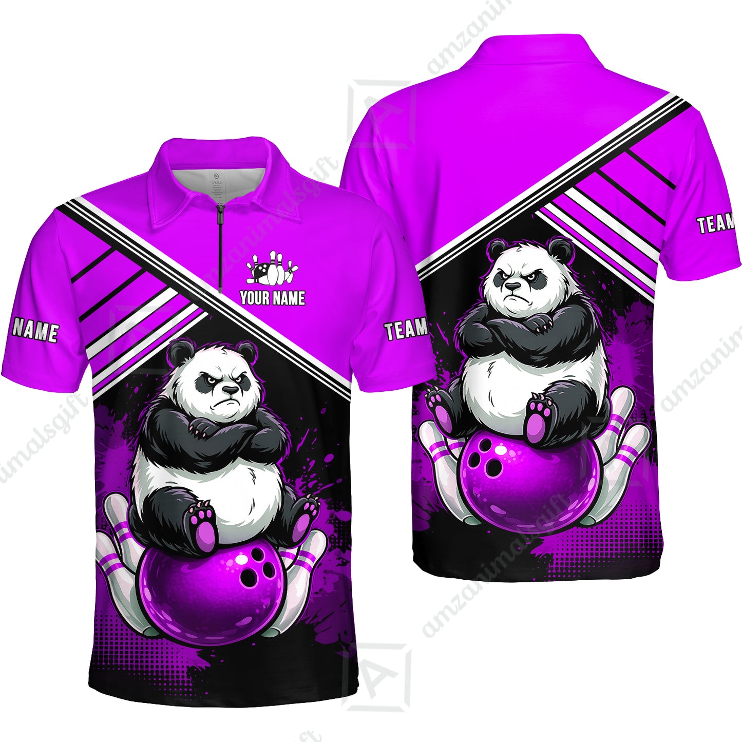 Custom Bowling Jersey Polo Shirt, Panda Mascot Bowling Custom Bowling Jersey Team Shirt For Players With Name & Team Name
