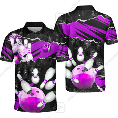 Personalized Bowling Team Quarter-Zip Polo Shirt, Bowling Uniforms Ball & Pins Sport Pattern Custom Name And Team Name