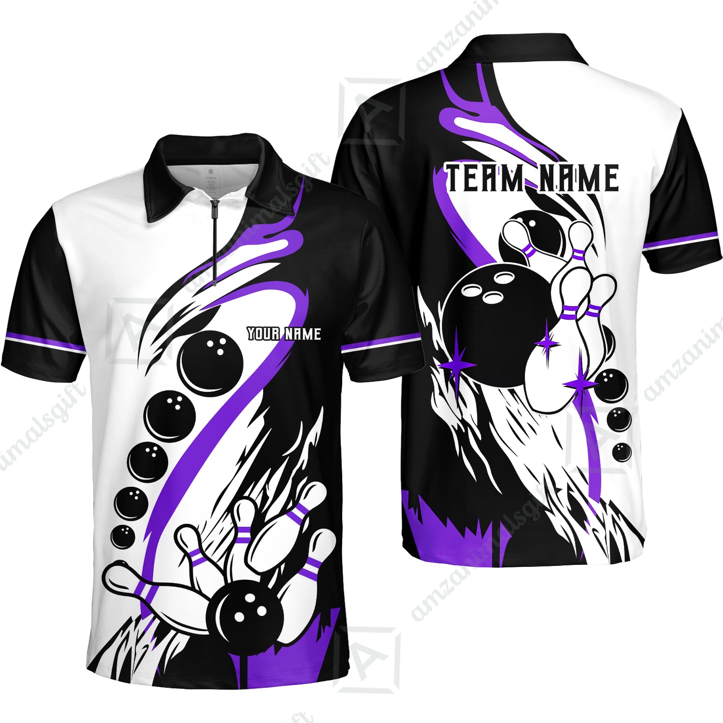 Custom Purple Turquoise Retro Bowling League Jersey, Custom Bowling Team Jerseys Polo Shirts, Custom Bowling Uniforms Jerseys