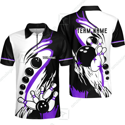 Custom Purple Turquoise Retro Bowling League Jersey, Custom Bowling Team Jerseys Polo Shirts, Custom Bowling Uniforms Jerseys