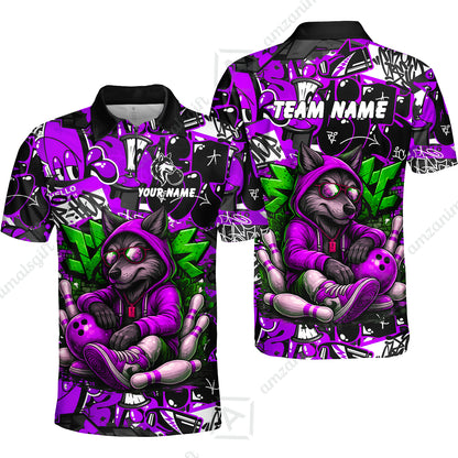 Custom Bowling Jersey Polo Shirt, Badass Wolf Mascot Bowling, Custom Bowling Jersey Team Shirt For Players With Name & Team Name