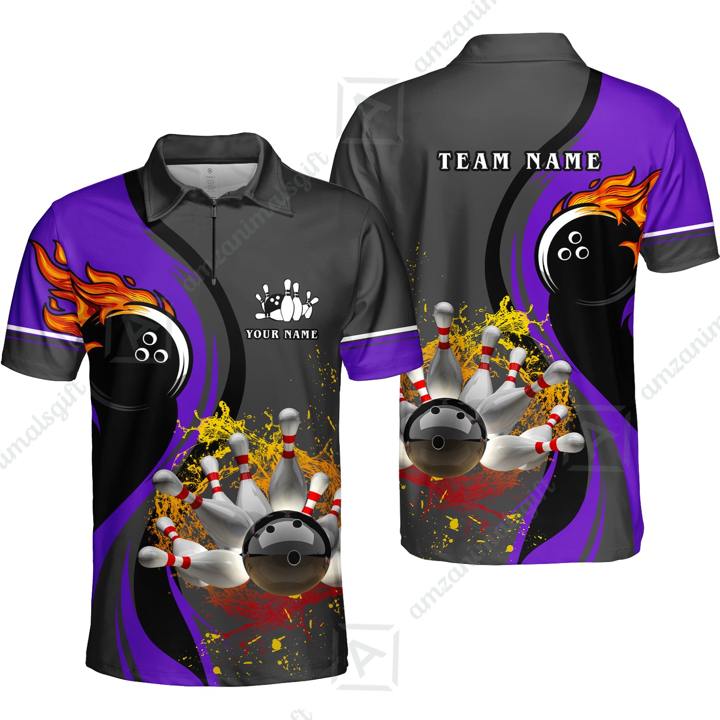 Customized Bowling Unisex Polo Shirt, Bowling And Pins Water Flow Multicolor Option Customized Name And Team Name For Bowling Team Polo Jerseys Shirts