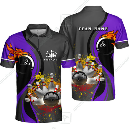 Customized Bowling Unisex Polo Shirt, Bowling And Pins Water Flow Multicolor Option Customized Name And Team Name For Bowling Team Polo Jerseys Shirts
