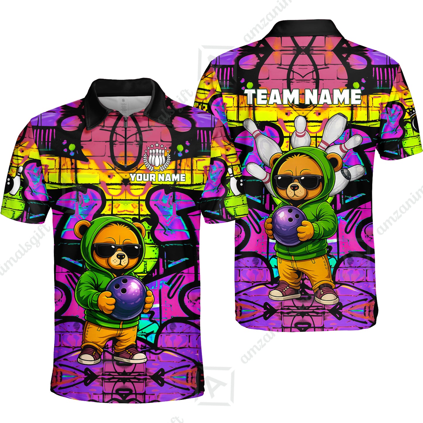 Custom Bowling Jersey Polo Shirt, Urban Street Art Bowling, Custom Bowling Jersey Team Shirt For Players With Name & Team Name