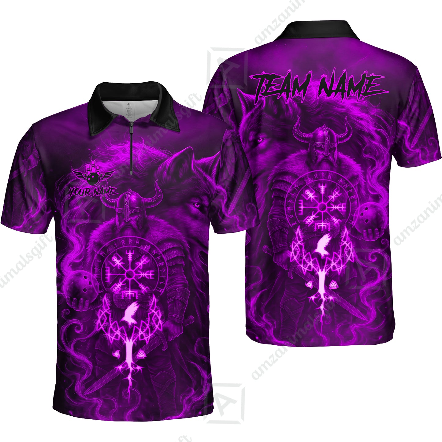Customized Bowling Unisex Polo Shirt, Bowling Viking Man and Wolf, Bowling Uniform - Personalized Name And Team Name