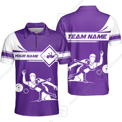 Customized Bowling Quarter-Zip Polo Shirt , Men And Women Playing Bowling Ball Quarter-Zip Polo Uniform Multicolor For Bowlers