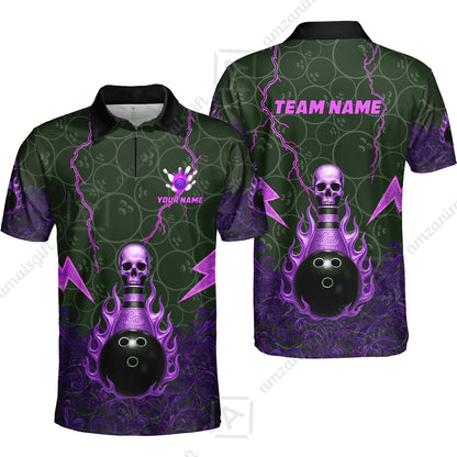 Custom Bowling Team Unisex Polo Shirt, Thunder Skull Strike Personalized Team Shirt, Custom Name and Team Name for Bowlers