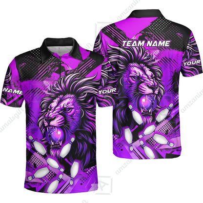 Custom Bowling Team Jerseys Shirts, Bowling uniforms Ball & Pins Lion Pattern Personalized Name And Team Name
