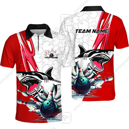 Custom Shark Bowling Team Jersey,  Shark Bowling Jersey Multicolor Polo Quarter-Zip Shirts, Bowling Uniforms Jerseys, Custom Name And Team Name