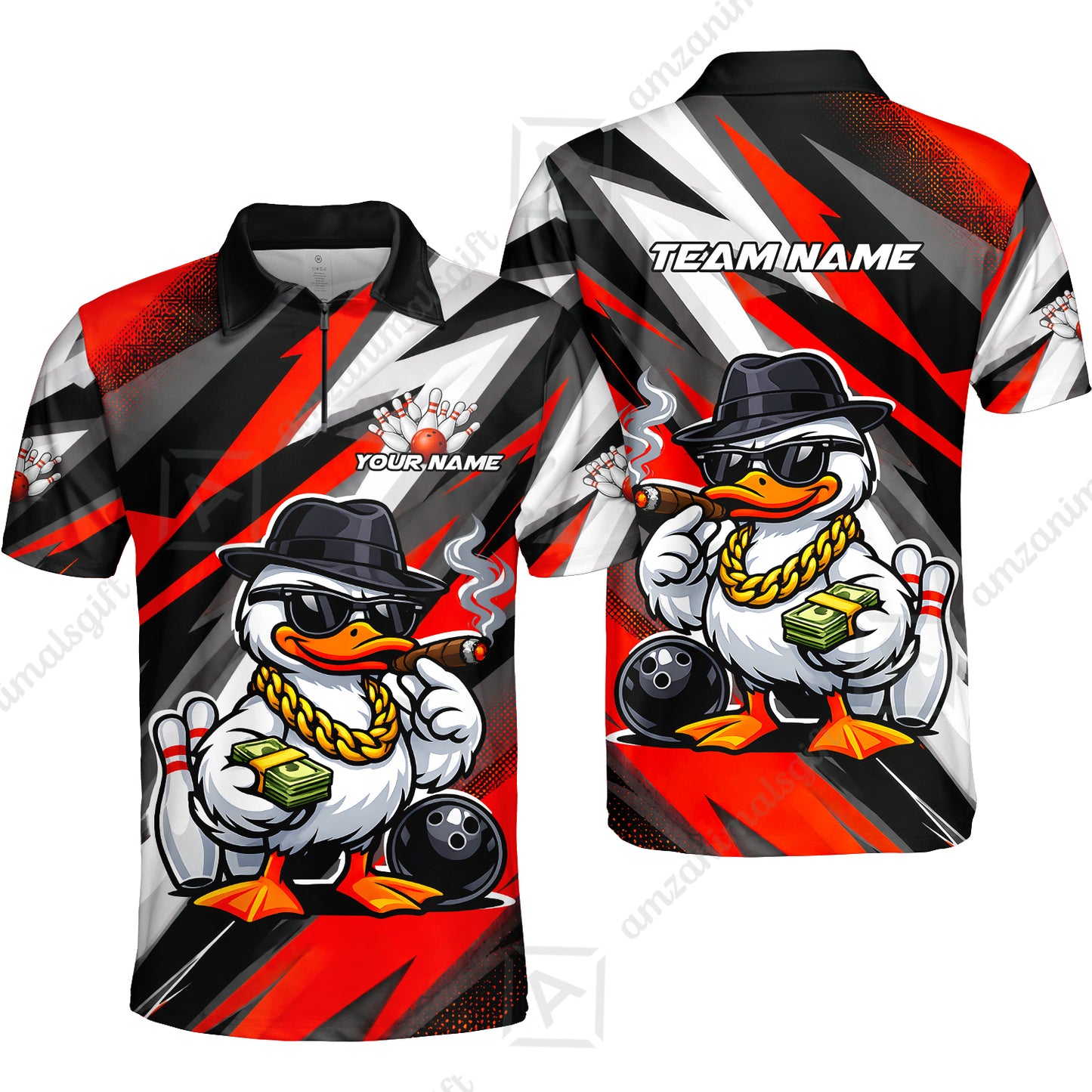 Custom Bowling Jersey Polo Shirt, Boss Hustle Duck Gangster Style, Custom Bowling Jersey Team Shirt For Players With Name and Team Name
