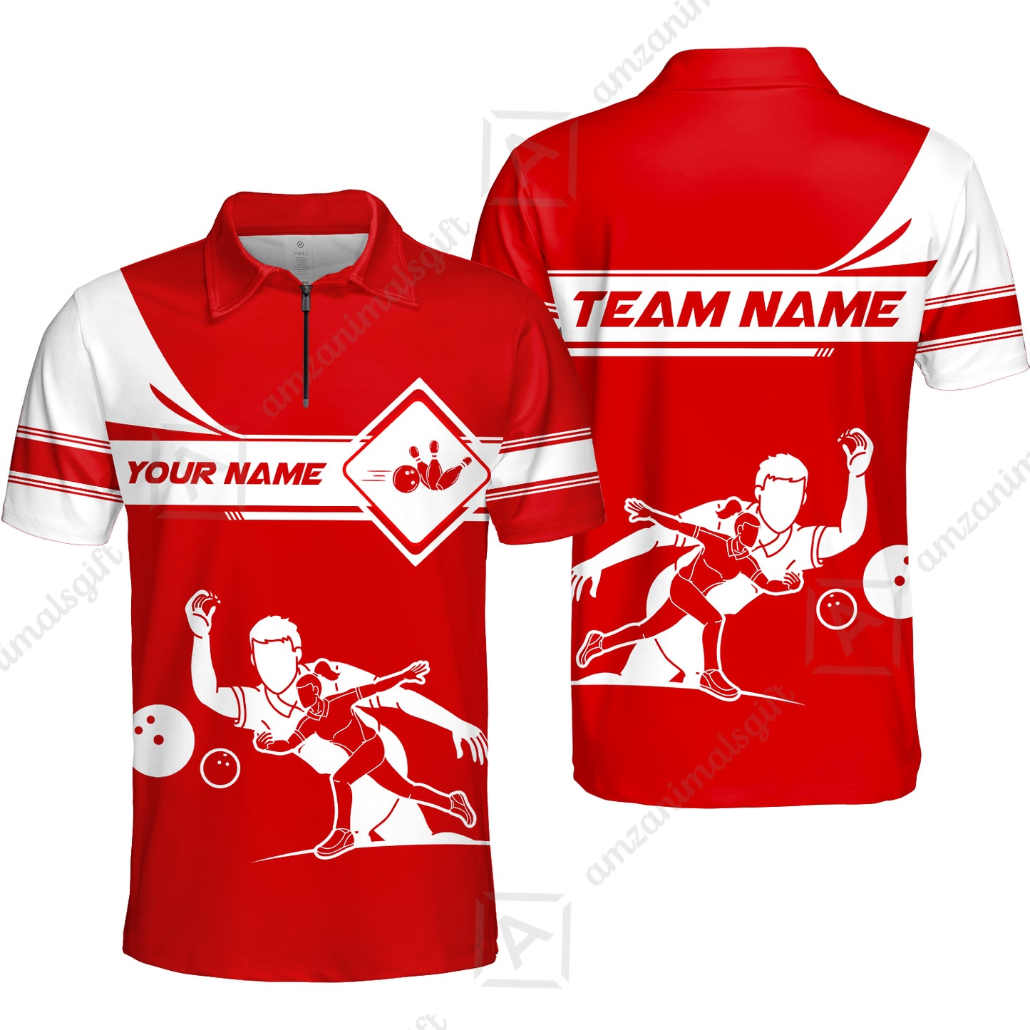 Customized Bowling Quarter-Zip Polo Shirt , Men And Women Playing Bowling Ball Quarter-Zip Polo Uniform Multicolor For Bowlers