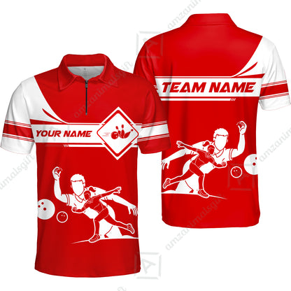 Customized Bowling Quarter-Zip Polo Shirt , Men And Women Playing Bowling Ball Quarter-Zip Polo Uniform Multicolor For Bowlers