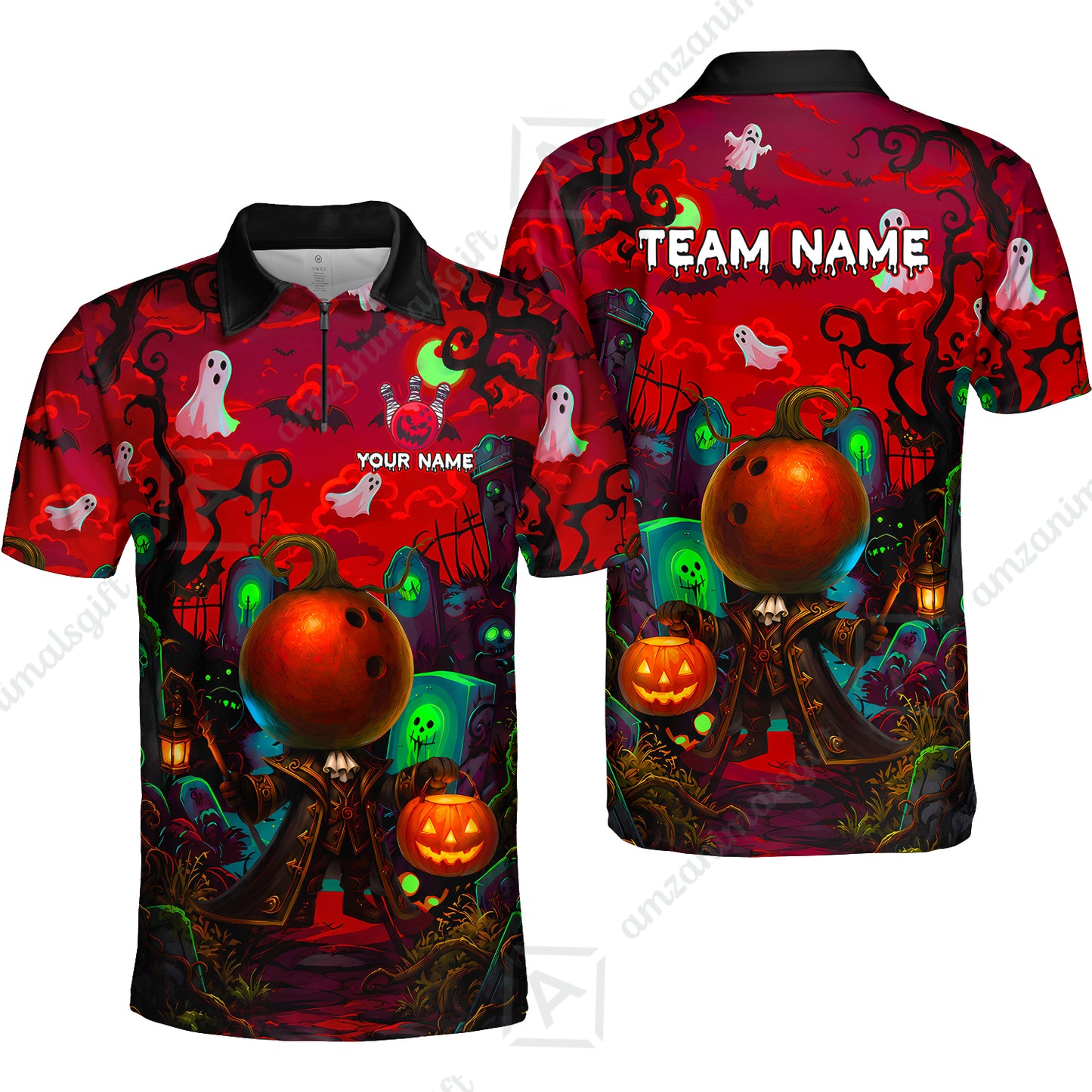 Custom Bowling Jersey Polo Shirt, Halloween Spooky Strike, Custom Bowling Jersey Team Shirt For Players With Name & Team Name
