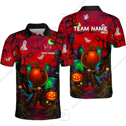 Custom Bowling Jersey Polo Shirt, Halloween Spooky Strike, Custom Bowling Jersey Team Shirt For Players With Name & Team Name