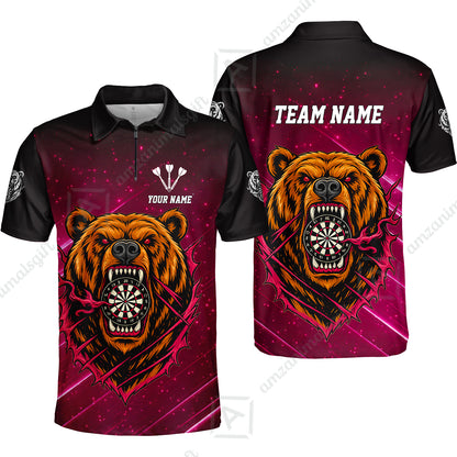 Customized Darts Team Uniform Shirt, Personalized Furious Bear Darts Collar Quarter-Zip Shirt with Name & Team Name