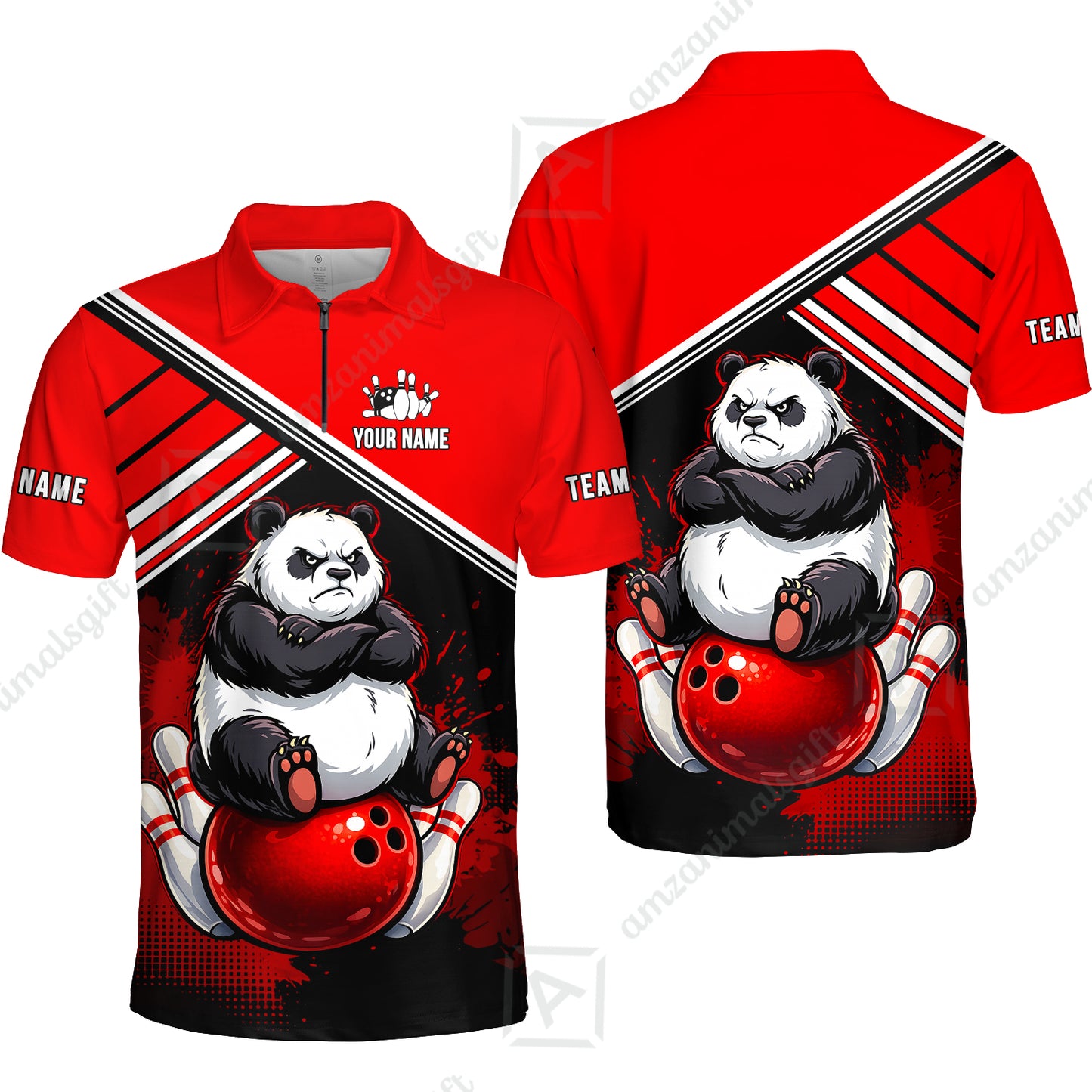 Custom Bowling Jersey Polo Shirt, Panda Mascot Bowling Custom Bowling Jersey Team Shirt For Players With Name & Team Name