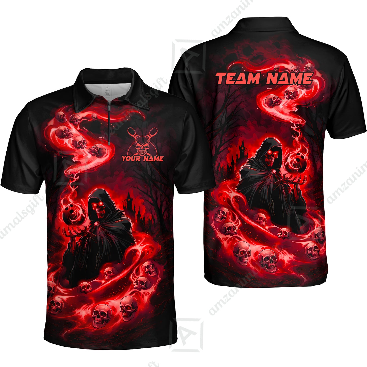 Custom Bowling Jersey Polo Shirt, Fiery Pool Shark, Custom Bowling Jersey Team Shirt For Players With Name & Team Name