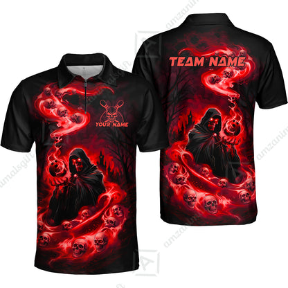 Custom Bowling Jersey Polo Shirt, Fiery Pool Shark, Custom Bowling Jersey Team Shirt For Players With Name & Team Name