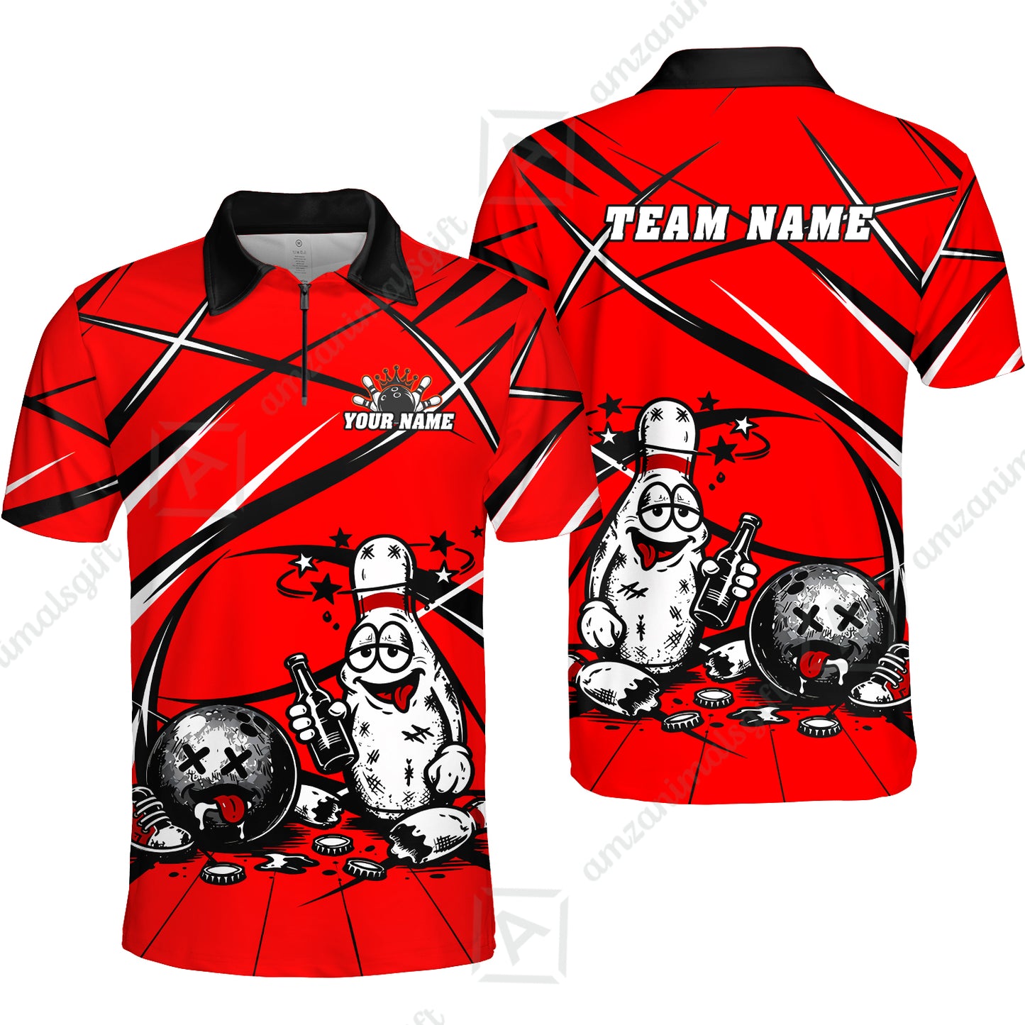 Custom Bowling Jersey Polo Shirt, Drunk Bowling Pin And Ball, Custom Bowling Jersey Team Shirt For Players With Name & Team Name