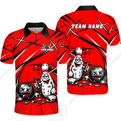 Custom Bowling Jersey Polo Shirt, Drunk Bowling Pin And Ball, Custom Bowling Jersey Team Shirt For Players With Name & Team Name