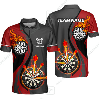 Custom Tailored Fire Flames Darts Team Jersey Polo Quarter-Zip Shirts, Customized Name Team Name Darts Team Jerseys Uniform