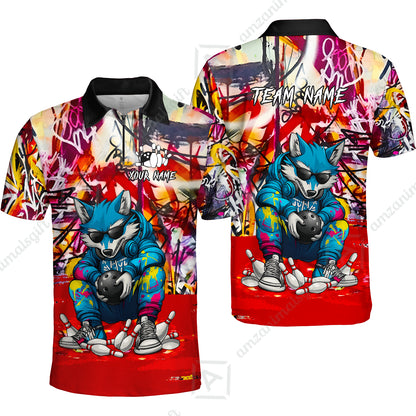Custom Streetwear Wolf Bowling Jersey Polo Shirt, Custom Streetwear Wolf Bowling Jersey Team Shirt For Players With Name & Team Name