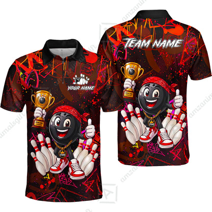 Custom Bowling Jersey Polo Shirt, Graffiti Champion, Custom Bowling Jersey Team Shirt For Players With Name & Team Name
