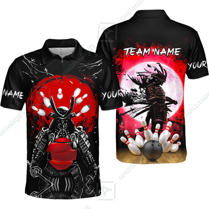 Custom Bowling Team Jerseys Polo Shirts, Bowling uniforms Ball And Pins Samurai Multicolor Options Personalized Name And Team Name