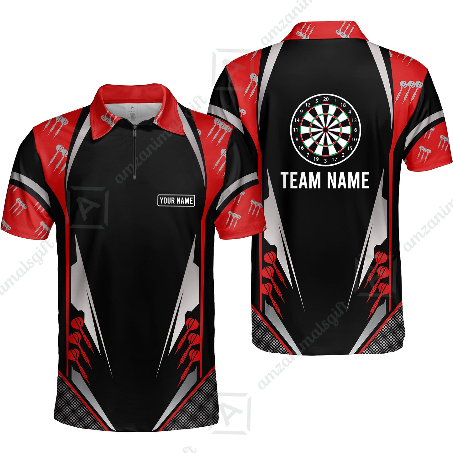 Customized Darts Team Quarter-Zip Polo Shirt, Dartboard Center Multicolor Option With Personalized Name And Team Name