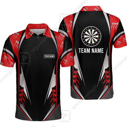 Customized Darts Team Quarter-Zip Polo Shirt, Dartboard Center Multicolor Option With Personalized Name And Team Name