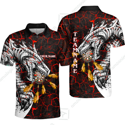 Customized Darts Team Quarter-Zip Polo Shirt, Darts And Dragon With Magma Personalized Zipper Polo Shirt For Darts Players