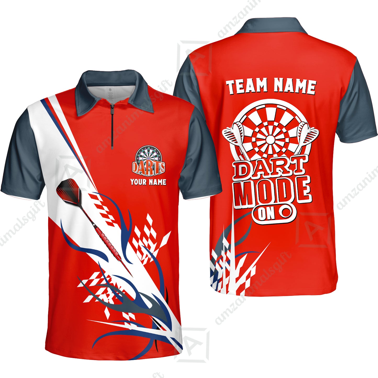 Custom Darts Mode On Multi-Color Team Jersey Polo Quarter-Zip Shirts, Customized Name Team Name Darts Team Jerseys Uniform