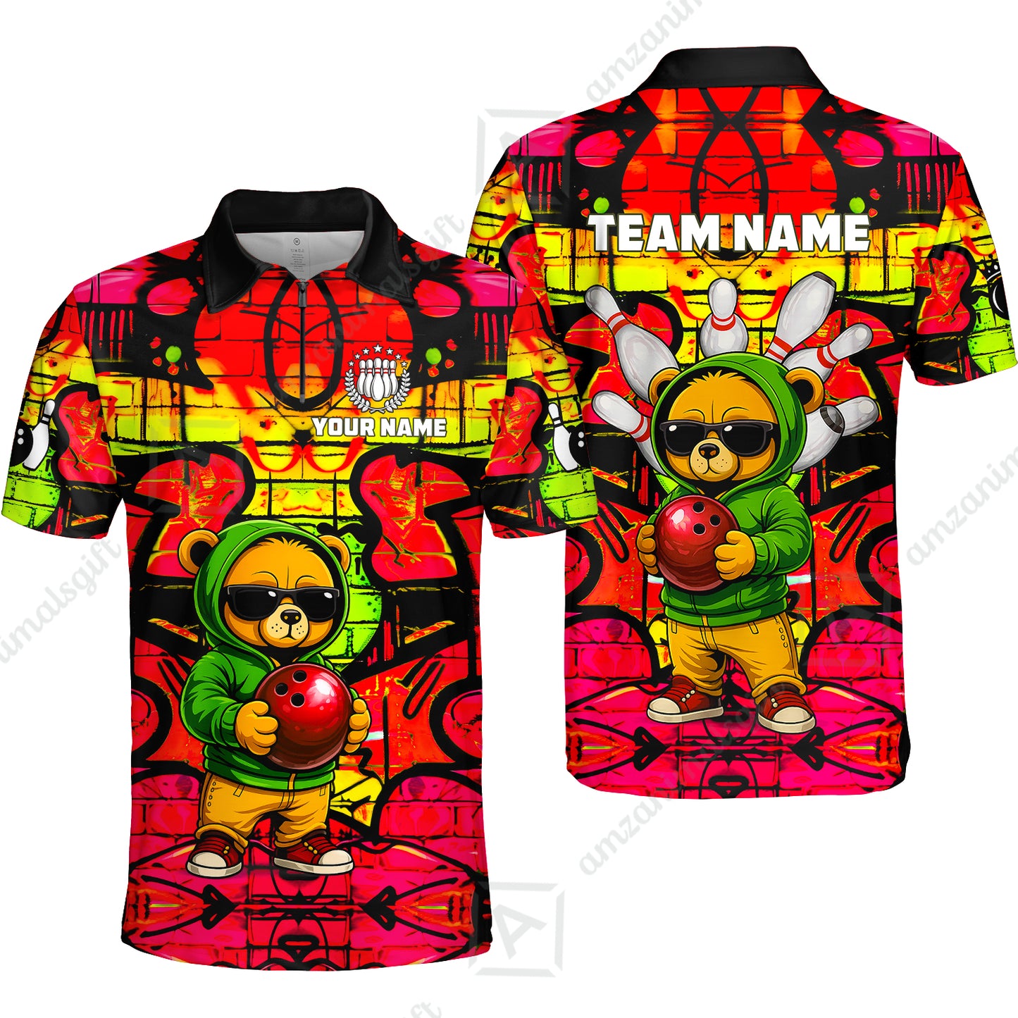 Custom Bowling Jersey Polo Shirt, Urban Street Art Bowling, Custom Bowling Jersey Team Shirt For Players With Name & Team Name