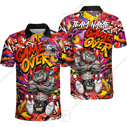 Customized Bowling Unisex Polo Shirt, Cool BullDog With Angry Bowling Game Over - Personalized Name And Team Name