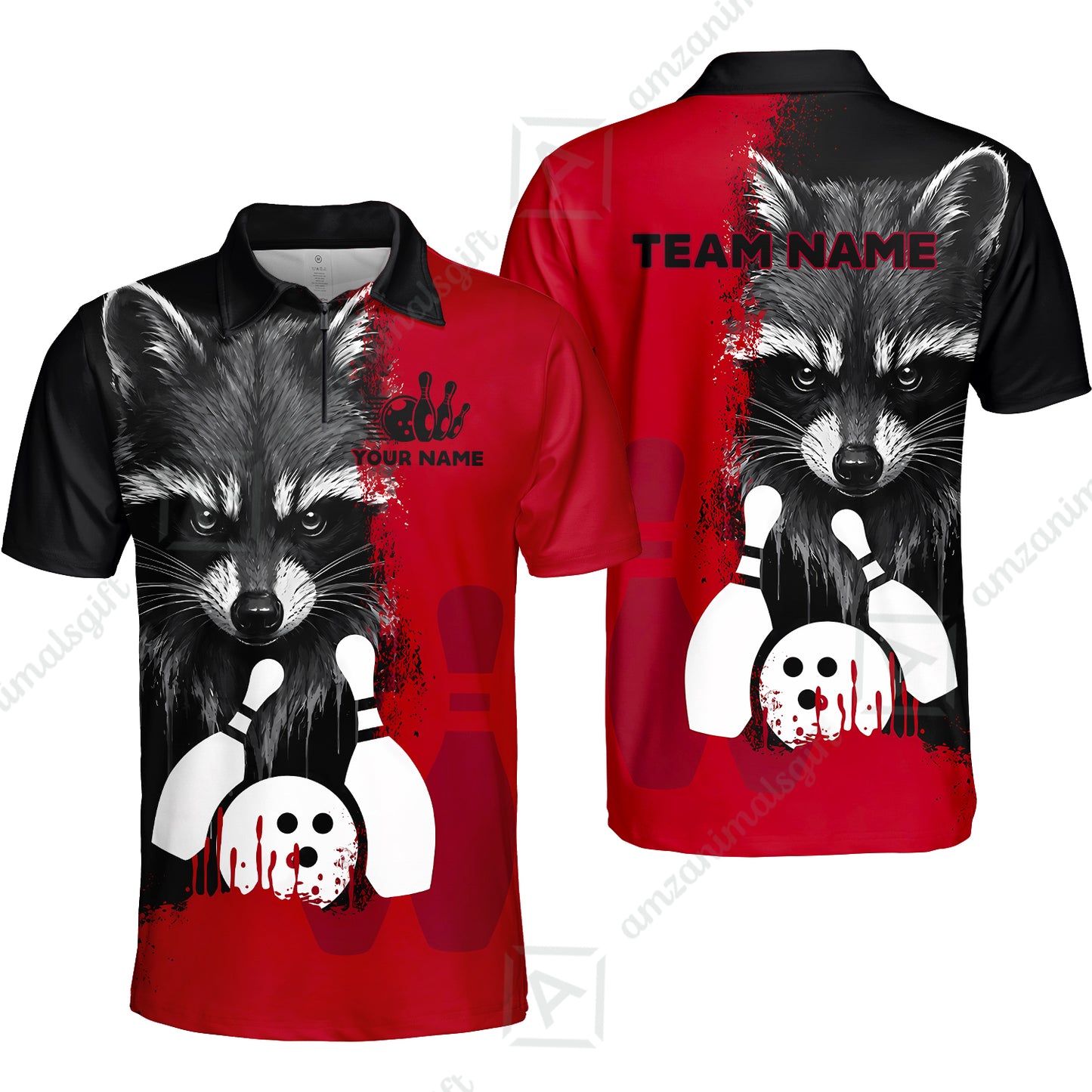 Custom Bowling Jersey Polo Shirt, Raccoon Bowling, Custom Bowling Jersey Team Shirt For Players With Name & Team Name