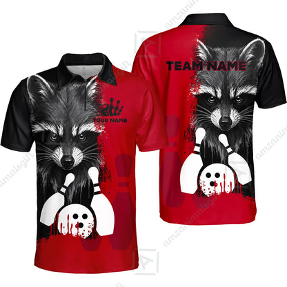 Custom Bowling Jersey Polo Shirt, Raccoon Bowling, Custom Bowling Jersey Team Shirt For Players With Name & Team Name
