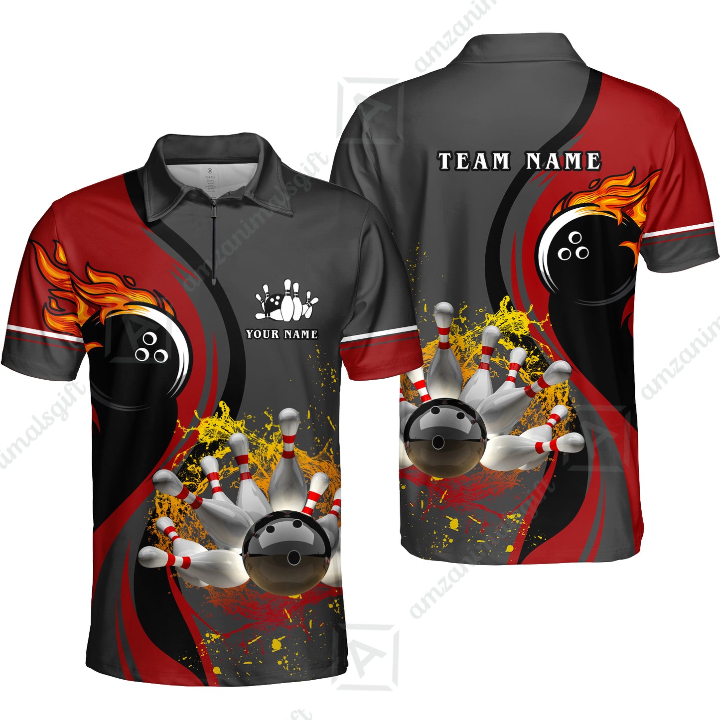 Customized Bowling Unisex Polo Shirt, Bowling And Pins Water Flow Multicolor Option Customized Name And Team Name For Bowling Team Polo Jerseys Shirts