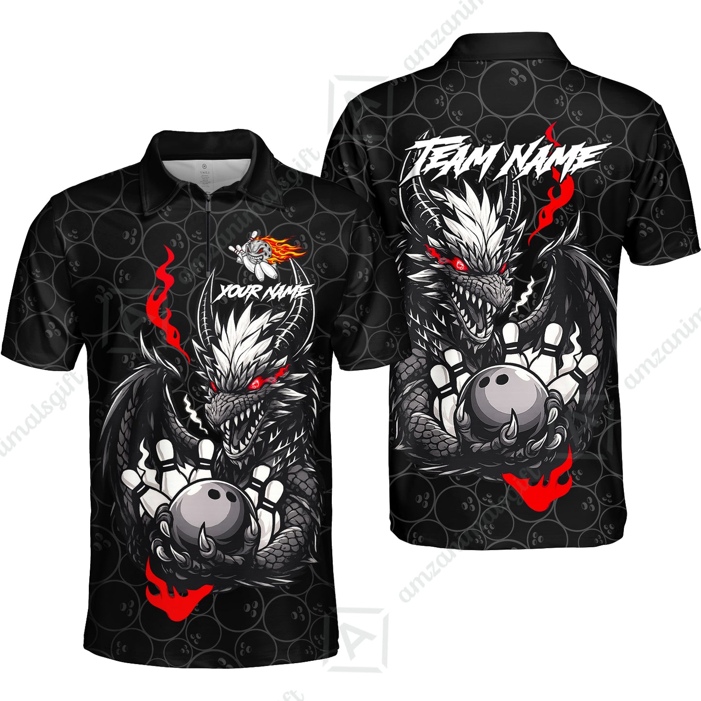 Custom Badass Dragon Bowling Jersey Polo Shirt, Custom Badass Dragon Bowling Team Shirt For Players With Name & Team Name